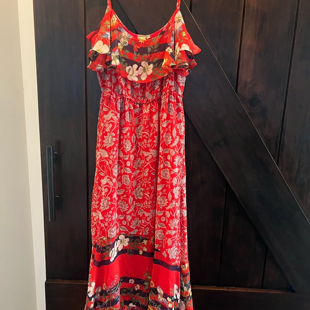 Red Floral Dress with Yellow Accents